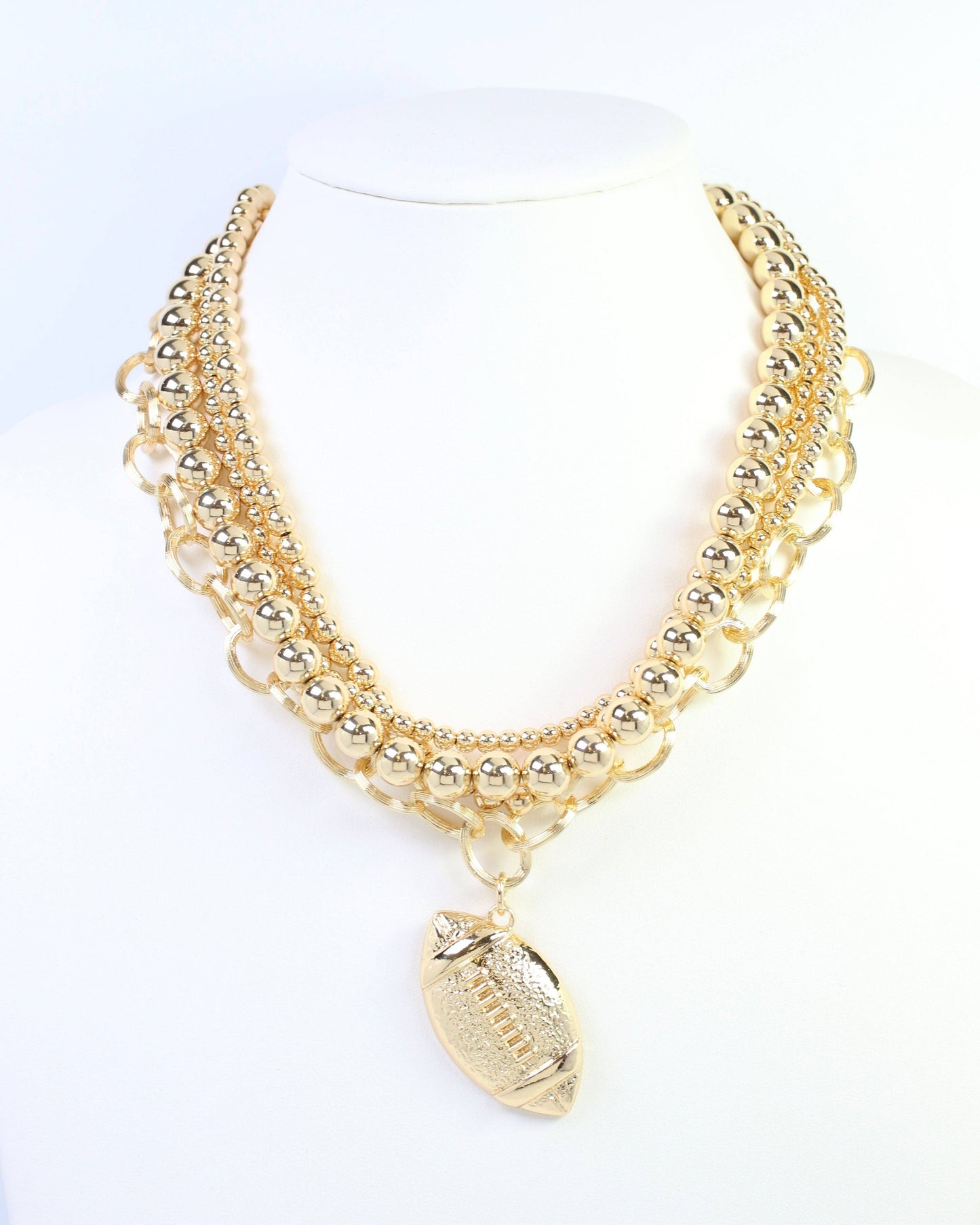 Caroline Hill Bree Beaded Layered Football Necklace Gold