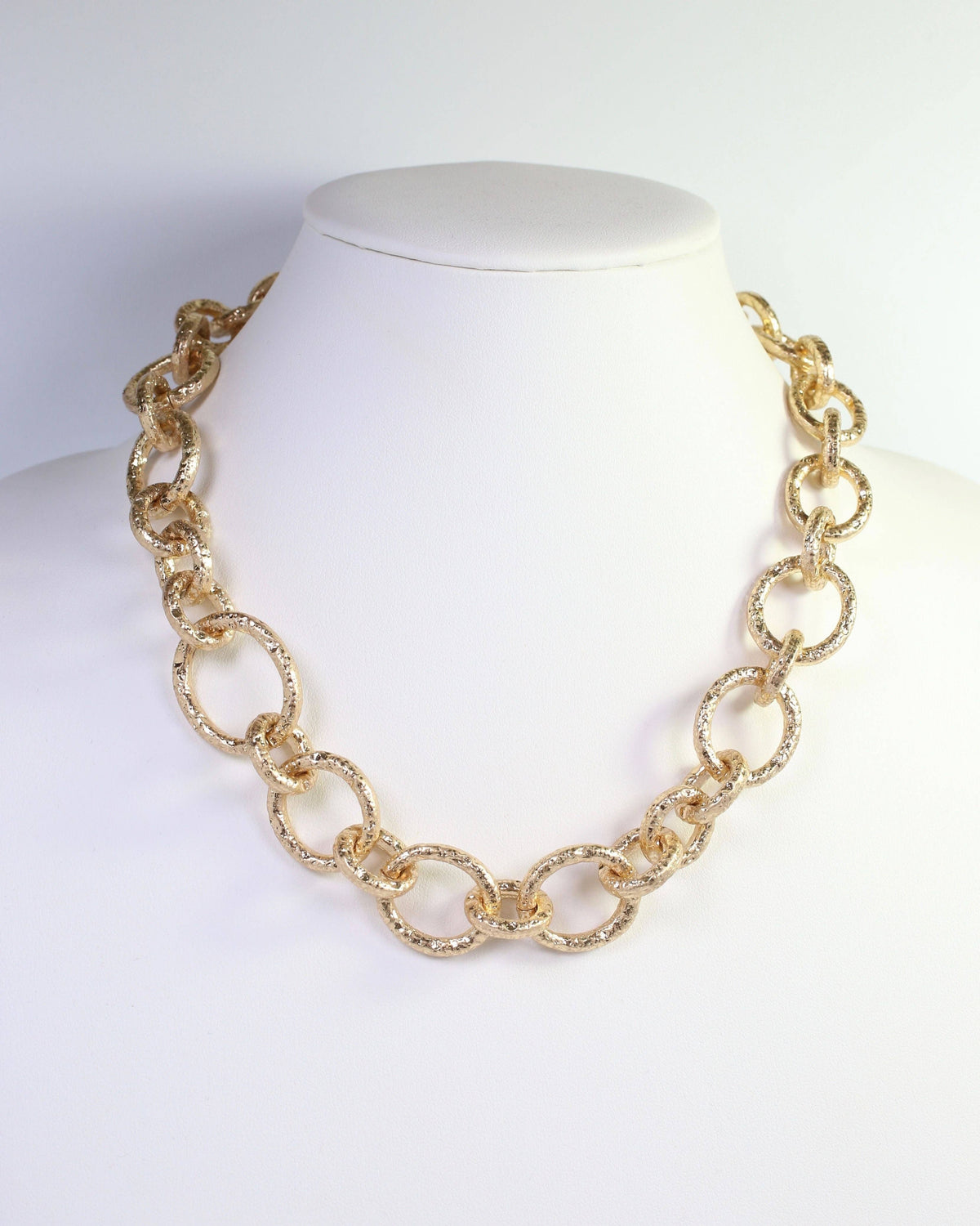 Caroline Hill Alba Worn Gold Hammered Chunky Link Necklace