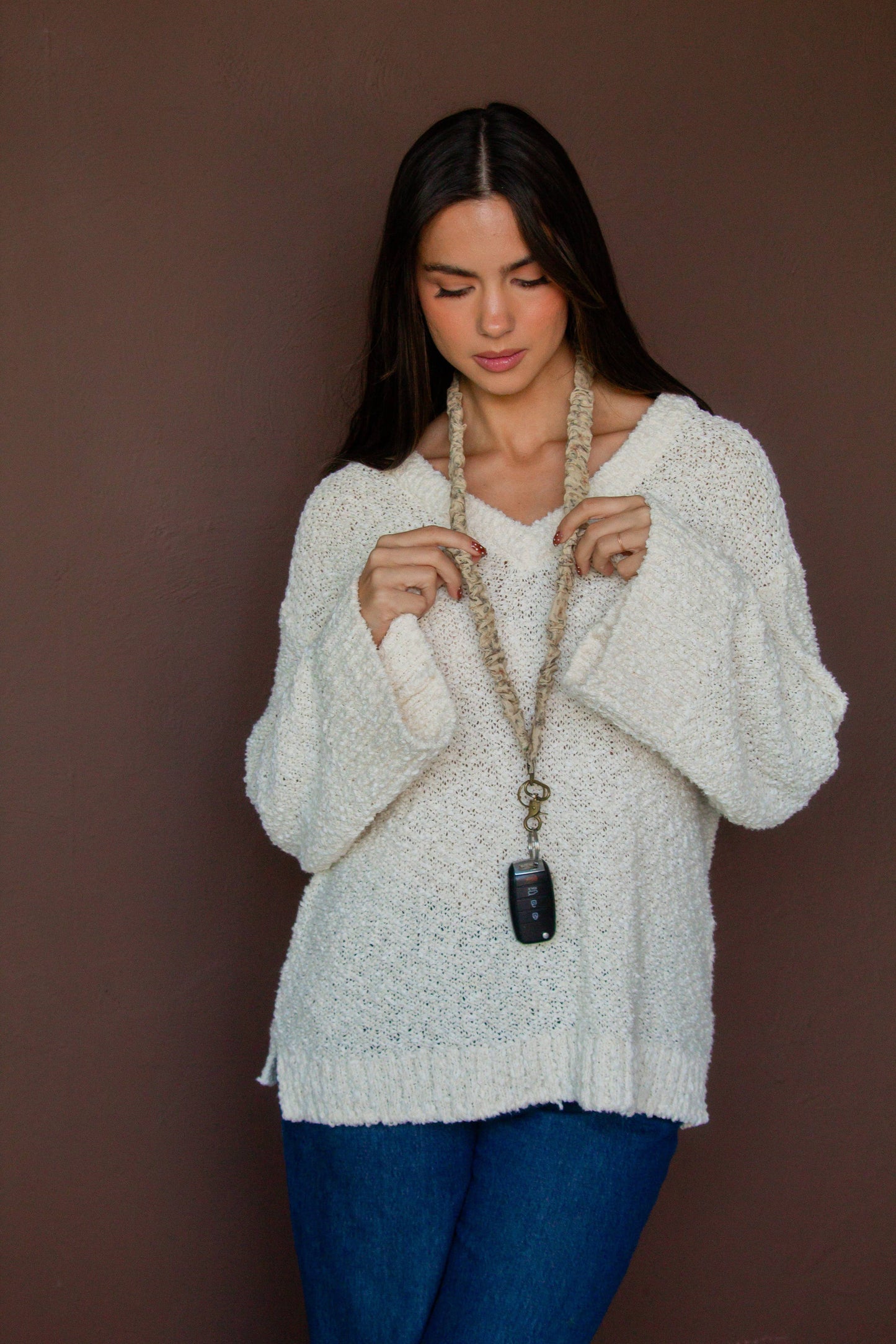 Andi Beige Floral Lanyard