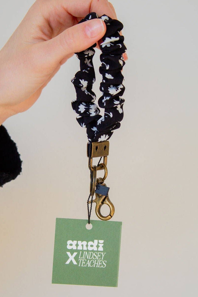 Andi Onyx Floral Black & White Scrunchie Keychain