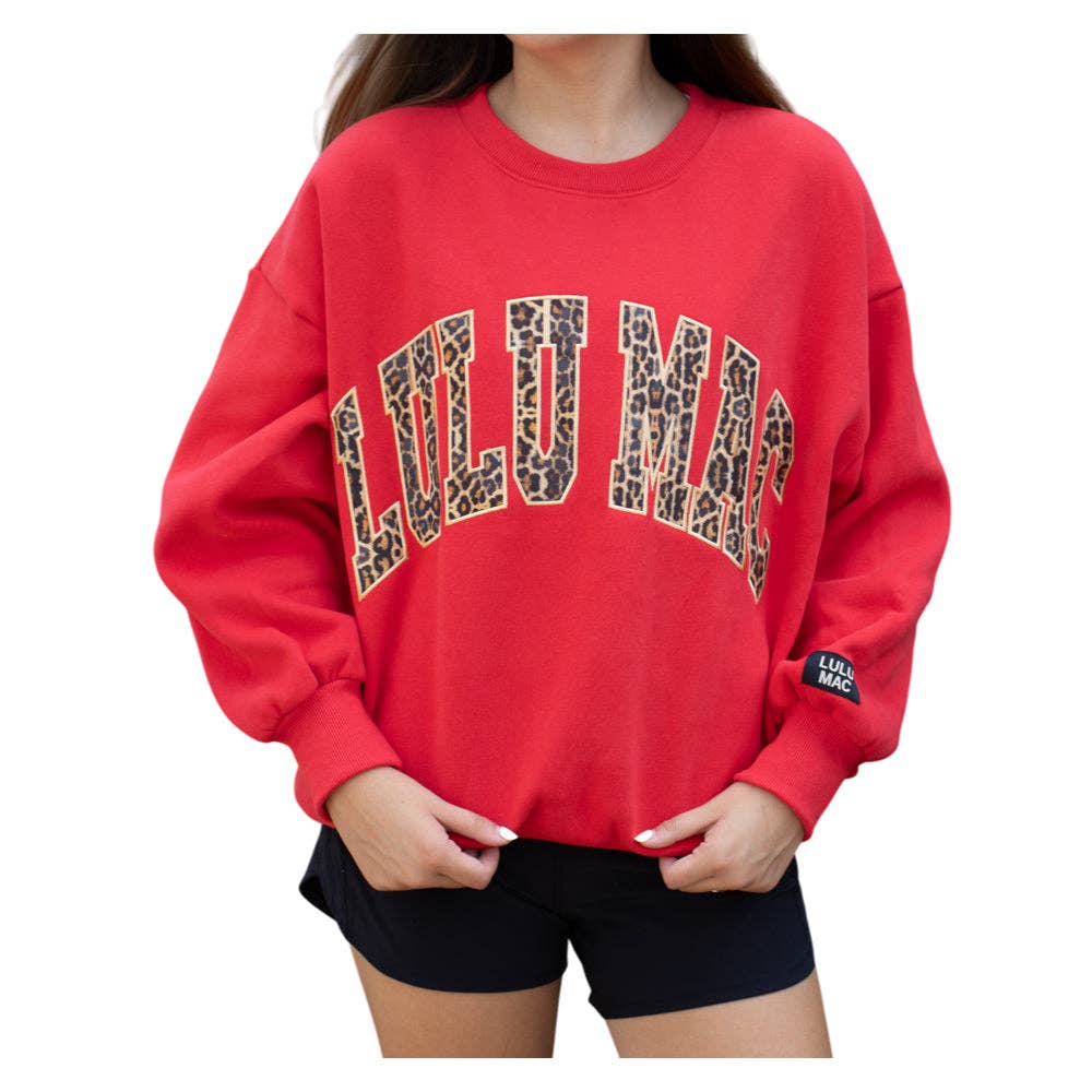 Lulu Mac Red Leopard Print Graphic Sweatshirt Large