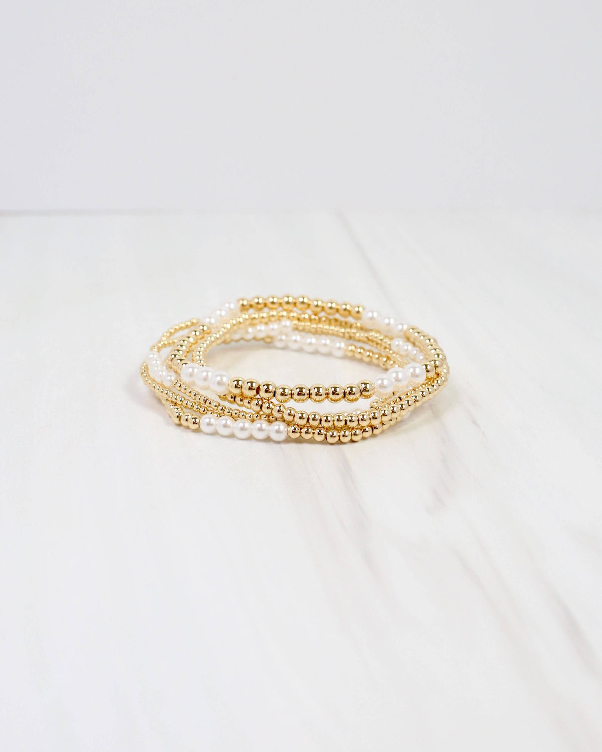 Caroline Hill Bartlesville Gold Pearl Beaded Bracelet Stack Set