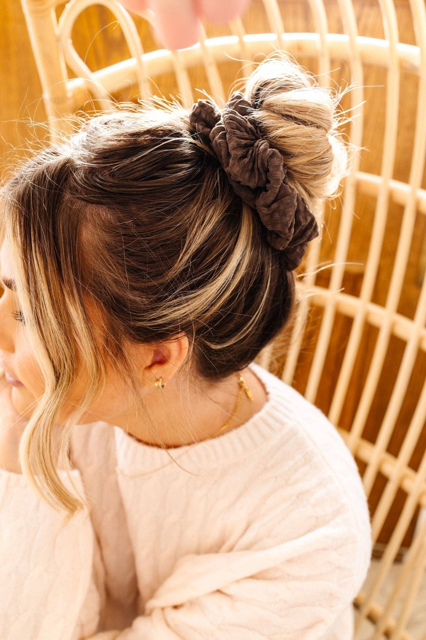 Andi Espresso Brown Textured Jumbo Hair Scrunchie