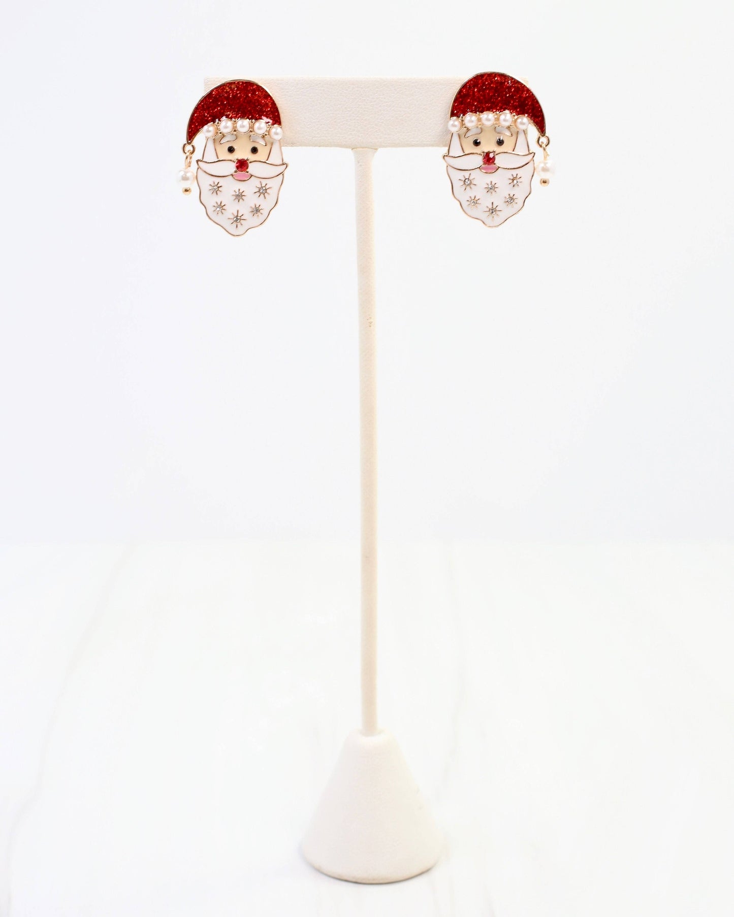 Caroline Hill Santa Enamel & Pearl Stud Earrings Red Christmas
