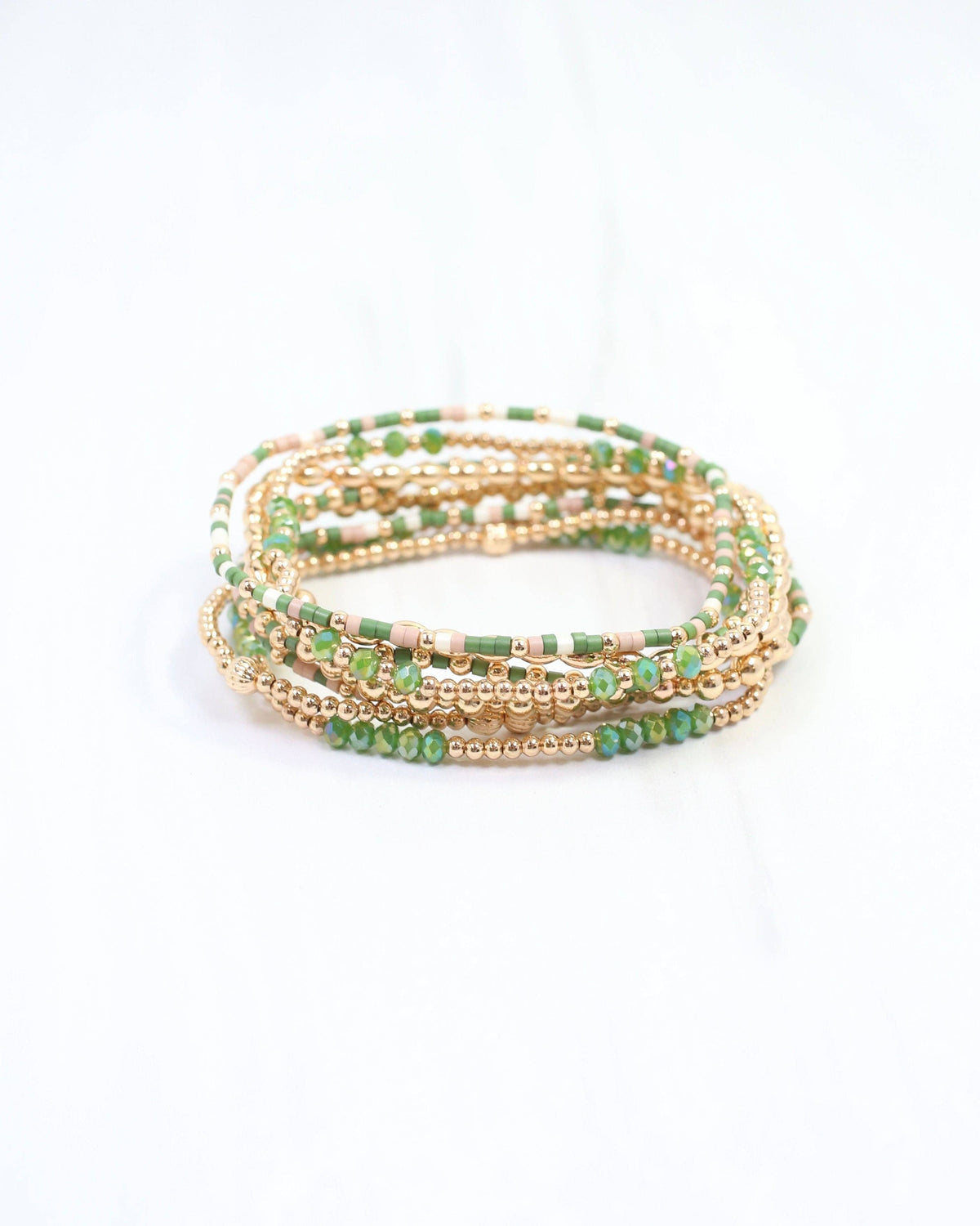 Caroline Hill Gabriela Green & Gold Beaded Bracelet Stack Set of 8