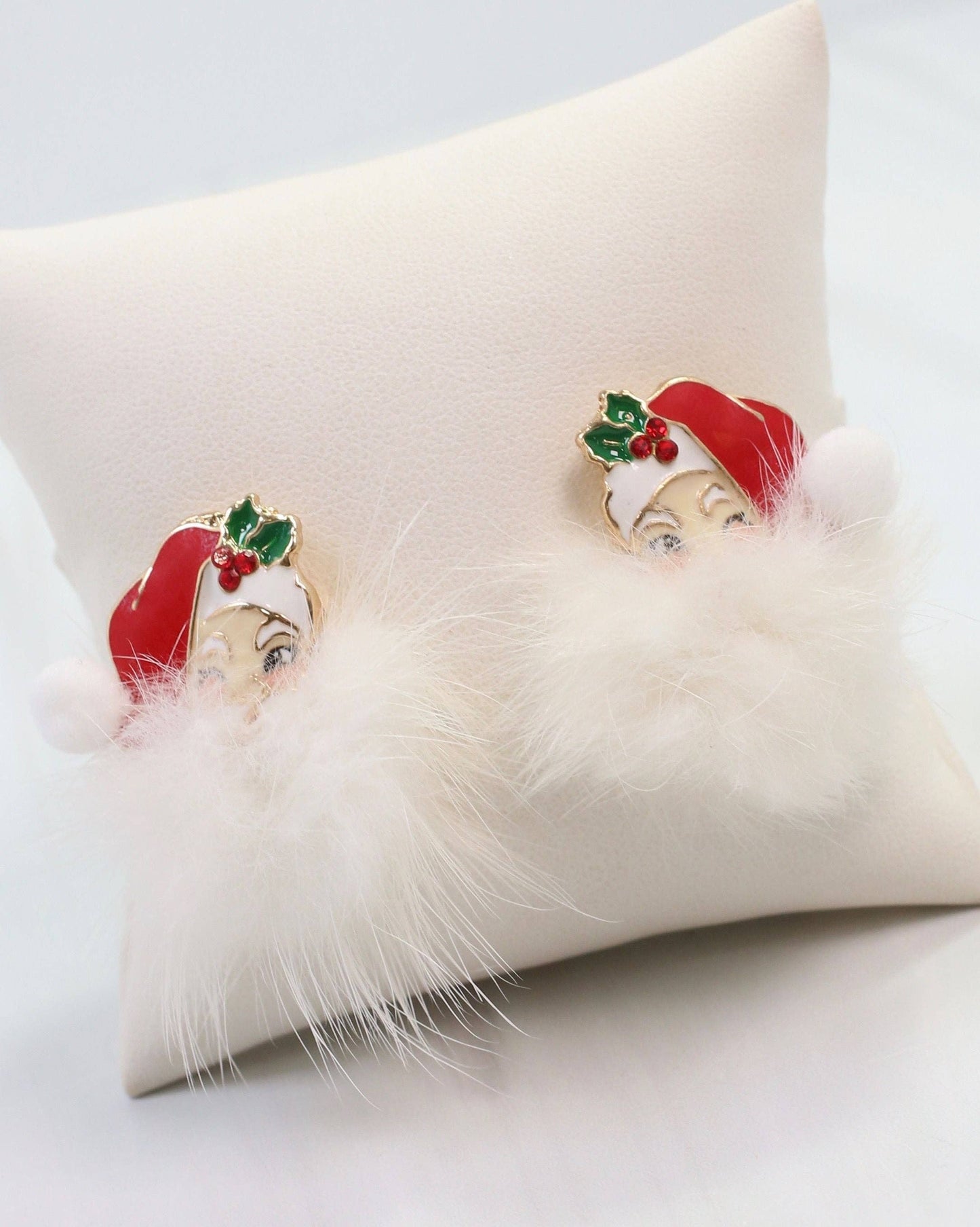 Caroline Hill Red Fuzzy Santa Earrings Faux Fur Pom Pom Christmas Studs
