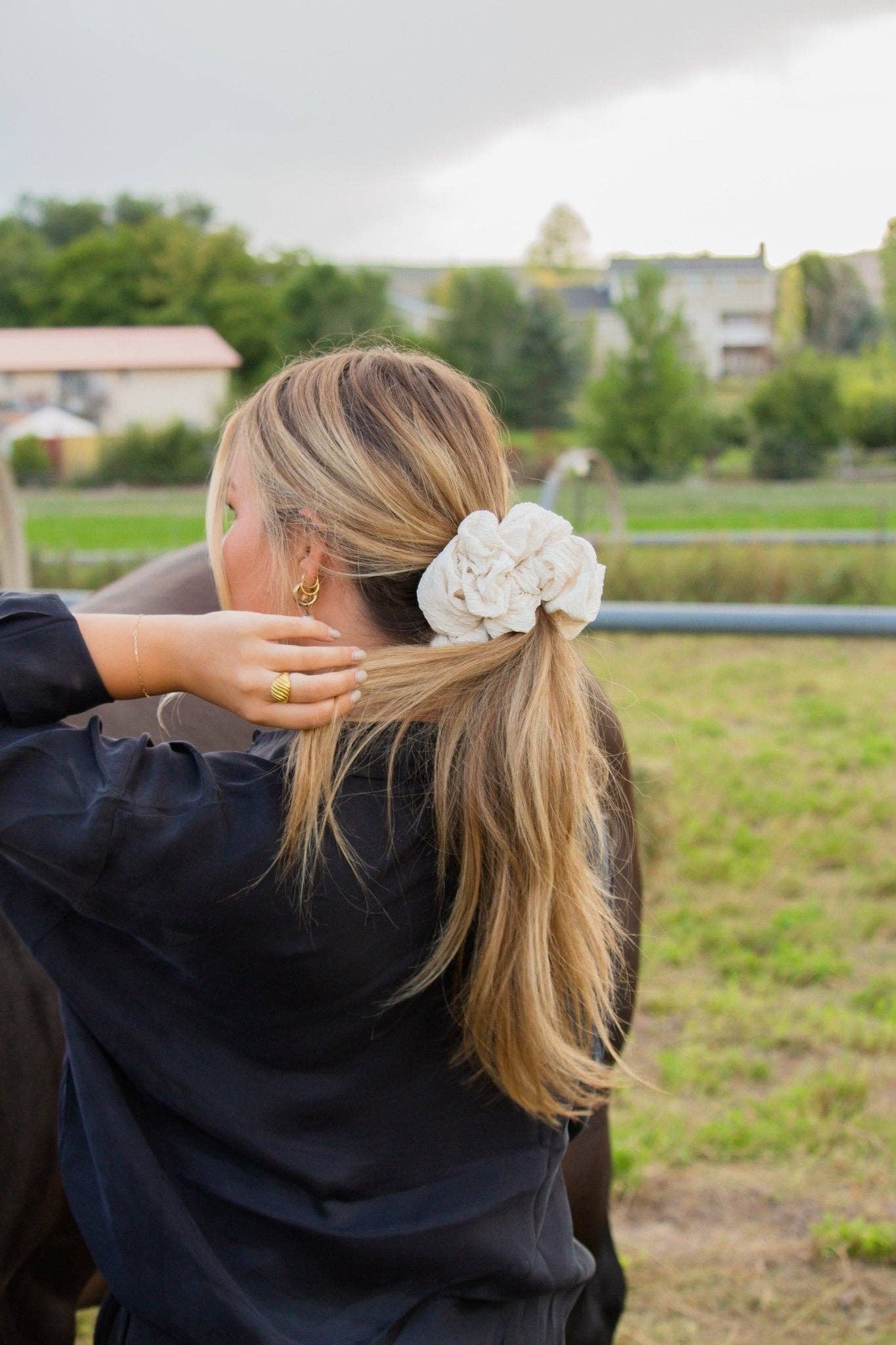 Andi Magnolia Cream Textured Jumbo Scrunchie