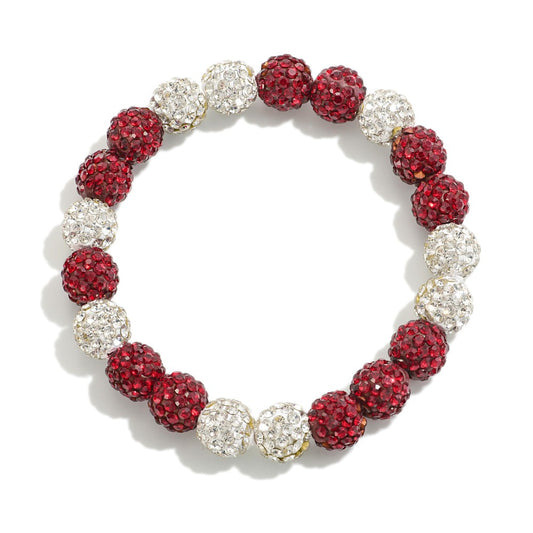 Two Tone Rhinestone Studded Stretch Bracelet - Red & White