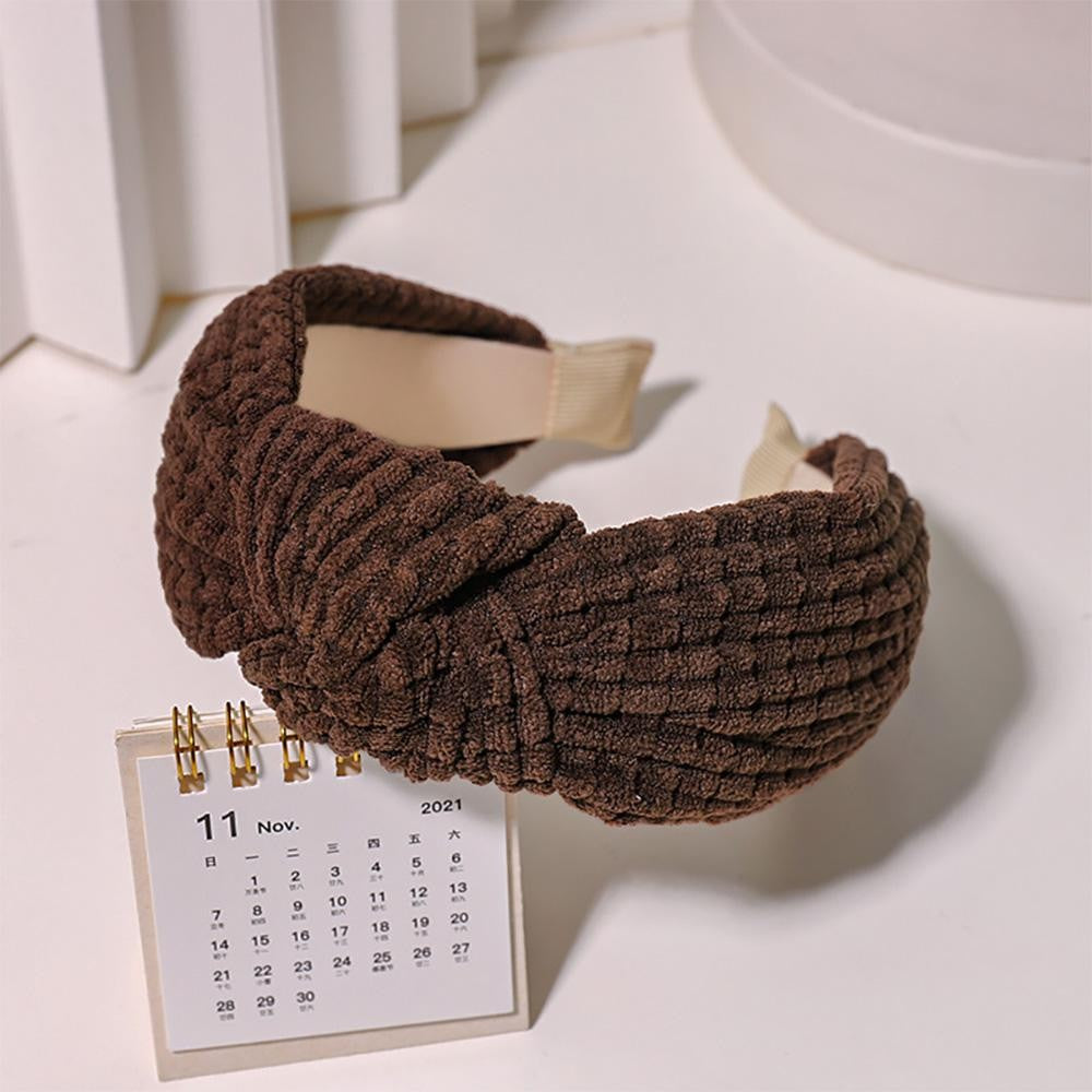 Terry Cloth Knotted Headband - Dark Brown