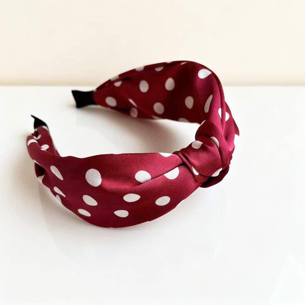 Silky Burgundy Polka Dot Knotted Headband