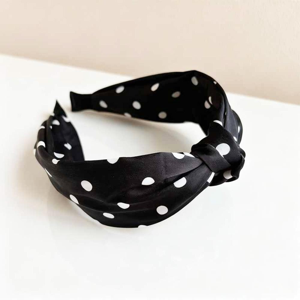 Silky Black Polka Dot Knotted Headband