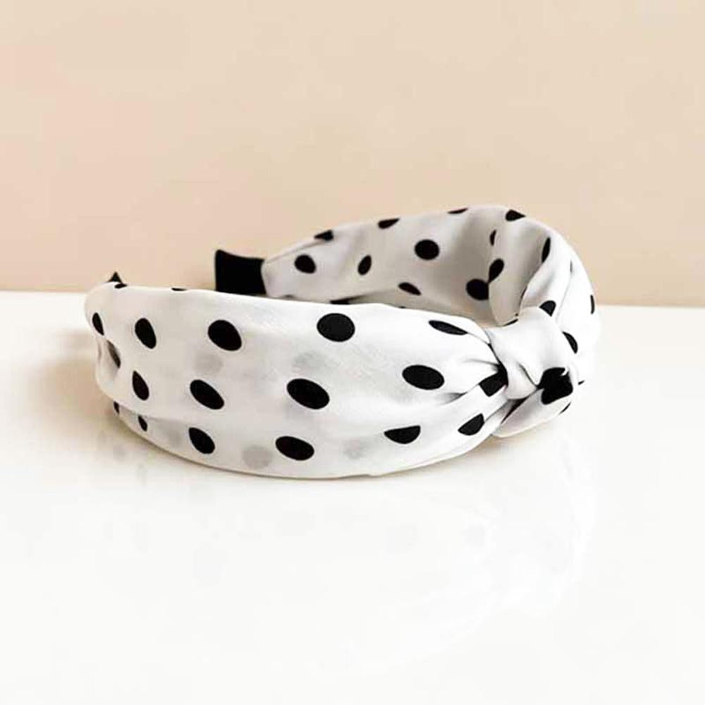 Silky White Polka Dot Knotted Headband