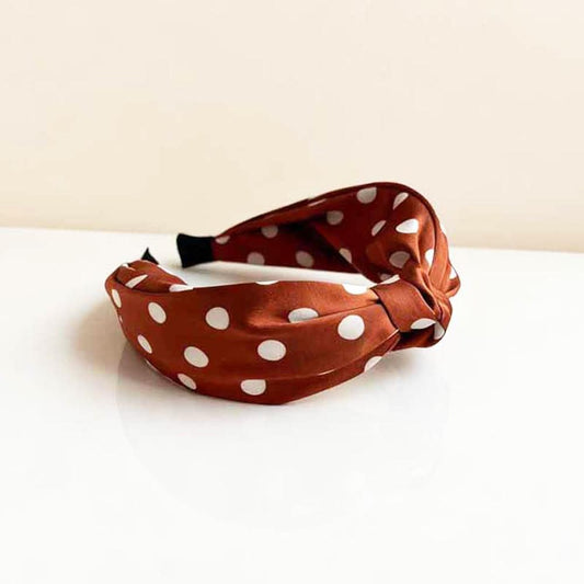 Silky White Polka Dot Knotted Headband