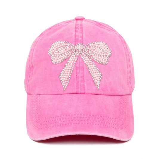 Pearl and Rhinestone Studded Bow Baseball Cap