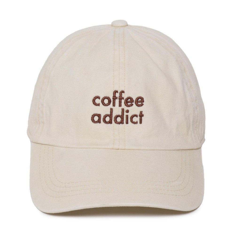 'coffee addict' Embroidered Baseball Cap - Beige