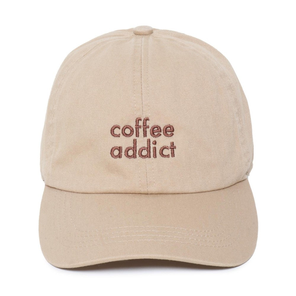 'coffee addict' Embroidered Baseball Cap - Sand