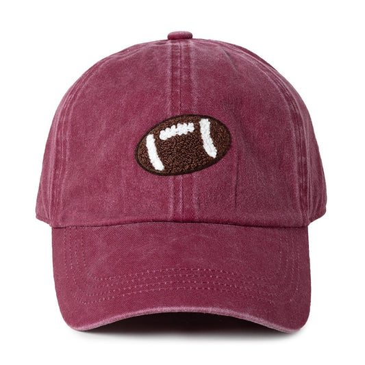 Football Chenille Patch Baseball Cap - Burgundy