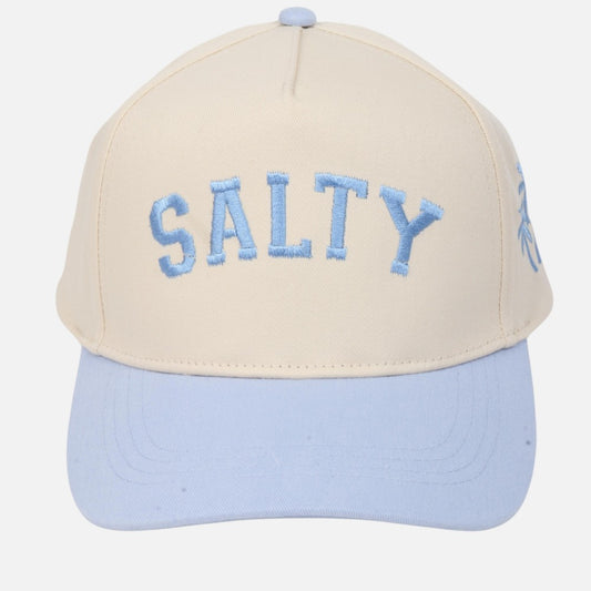 Two Tone "SALTY" Embroidered Baseball Cap With Palm Tree Details - Blue