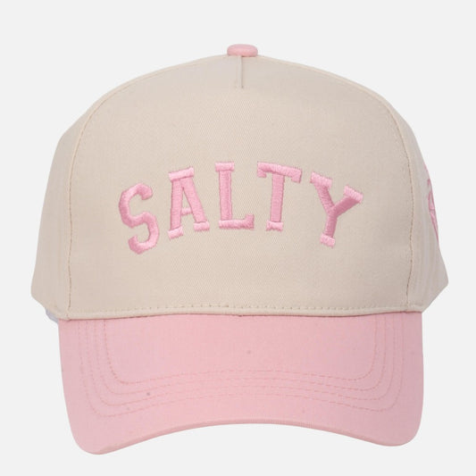 Two Tone "SALTY" Embroidered Baseball Cap With Palm Tree Details - Pink