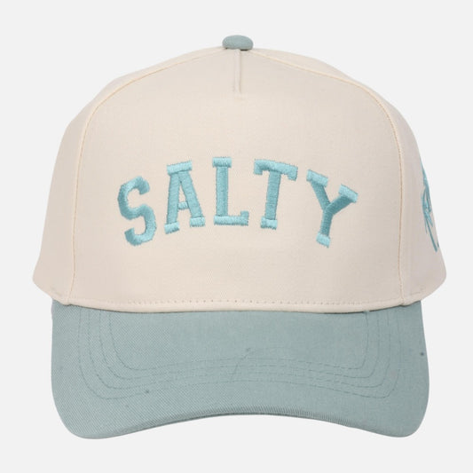 Two Tone "SALTY" Embroidered Baseball Cap With Palm Tree Details - Sage