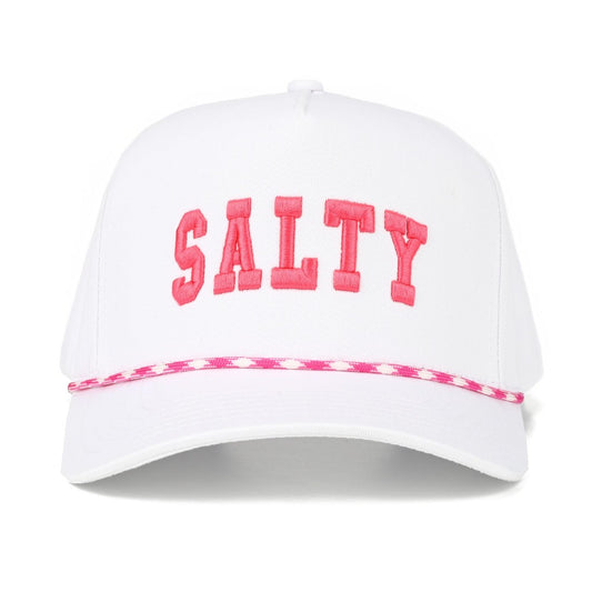 "SALTY" Embroidered Baseball Cap With Rope Detail - Hot Pink