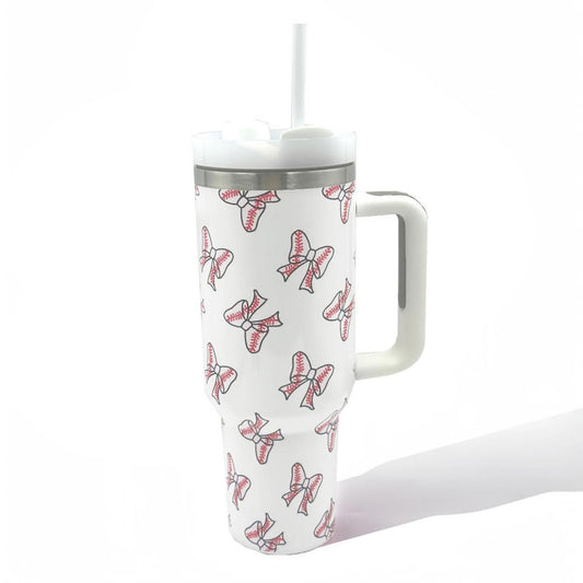 Baseball Bow Printed 40oz Double Wall Stainless Steel Vacuum Tumbler With Handle