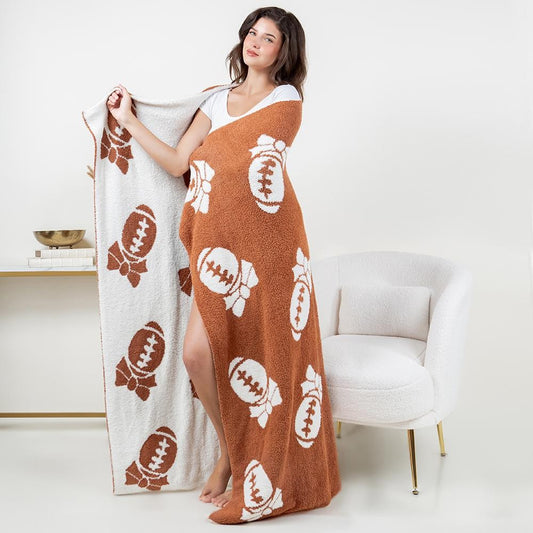 Super Soft Football Bow Print Brushed Poly Microfiber Throw Blanket