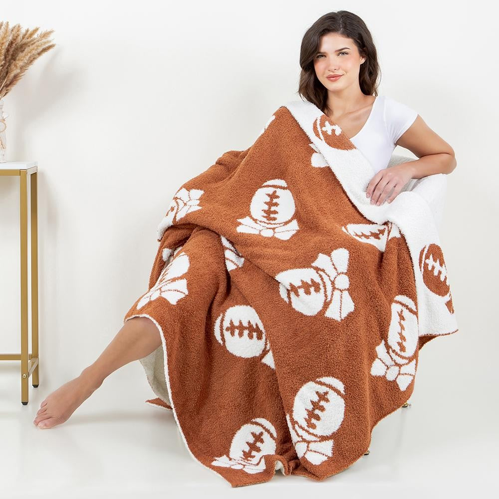 Super Soft Football Bow Print Brushed Poly Microfiber Throw Blanket