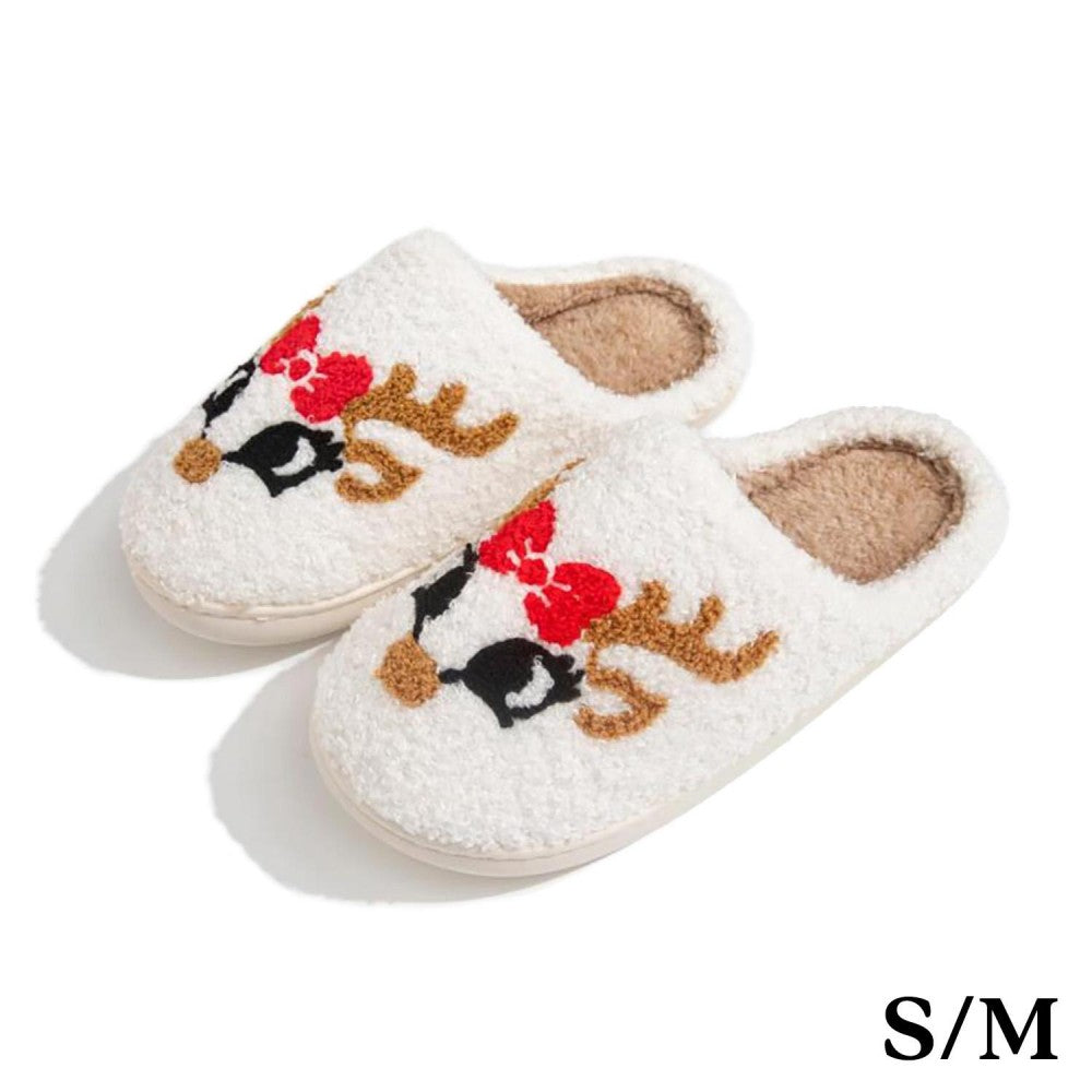 Plush Reindeer Slide On Slippers S/M (6-8)