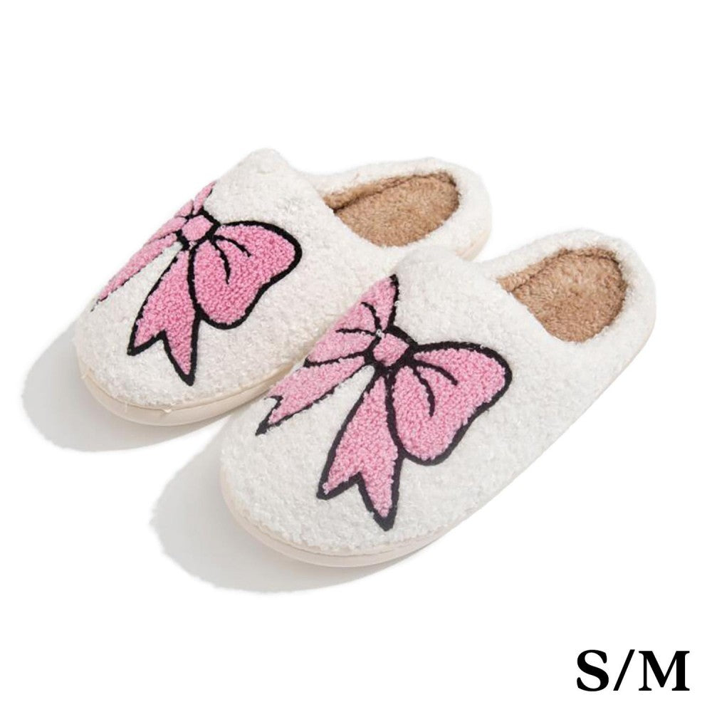 Plush Bow Slide On Slippers Size: S/M (6-8)