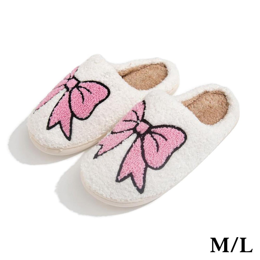 Plush Bow Slide On Slippers Size: M/L (8-10)