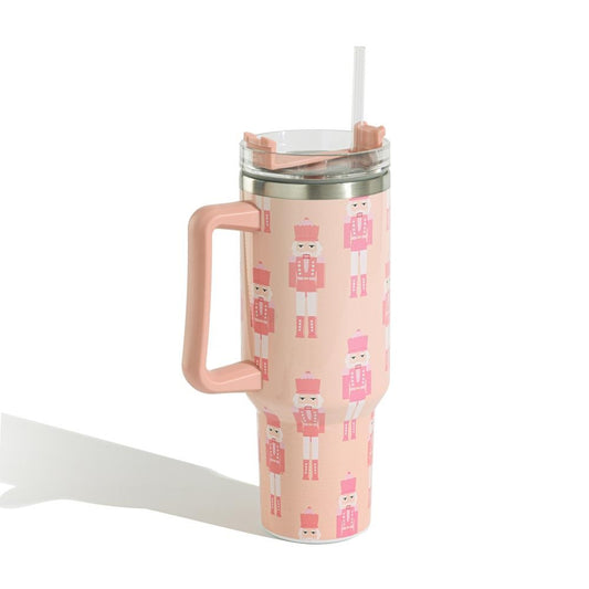 Pink Nutcracker Printed 40oz Double Wall Stainless Steel Vacuum Tumbler With Handle