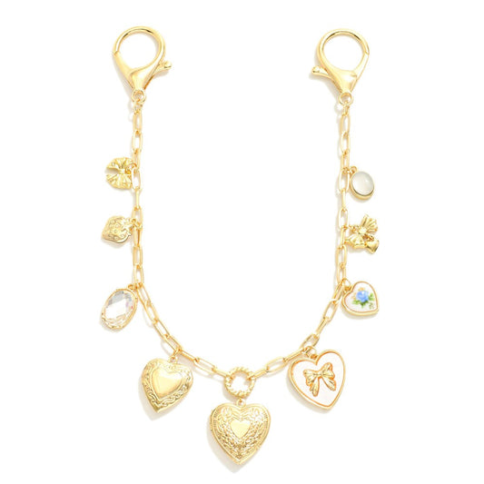 Gold Tone Bag Chain Featuring Charms