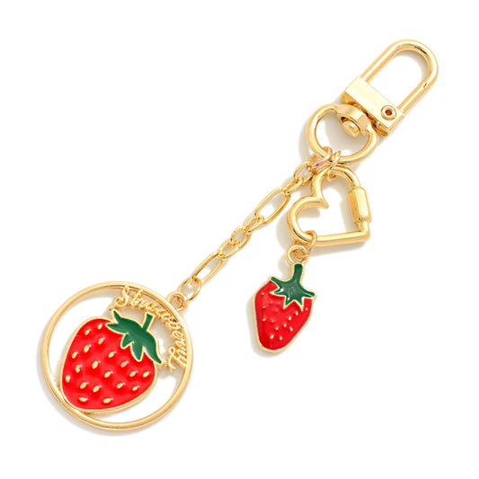 Enamel Strawberries Chain Link Bag Chain
