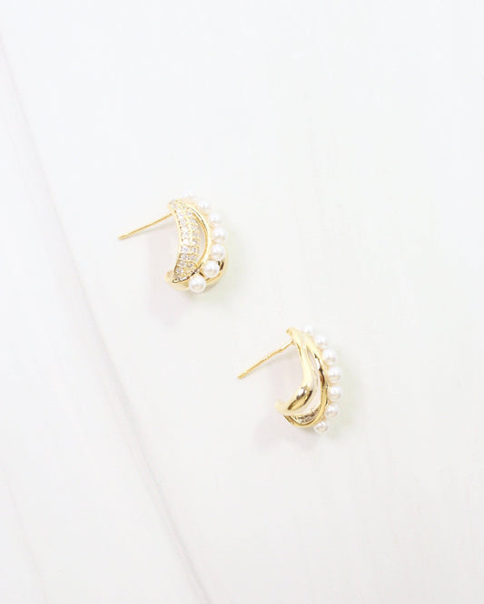 Caroline Hill Harris CZ Pearl Gold Earrings