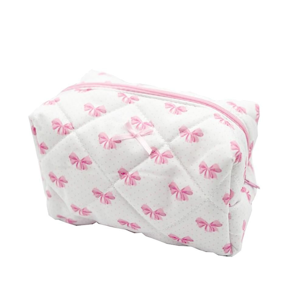 Quilted Puffer Bow Print Makeup Pouch