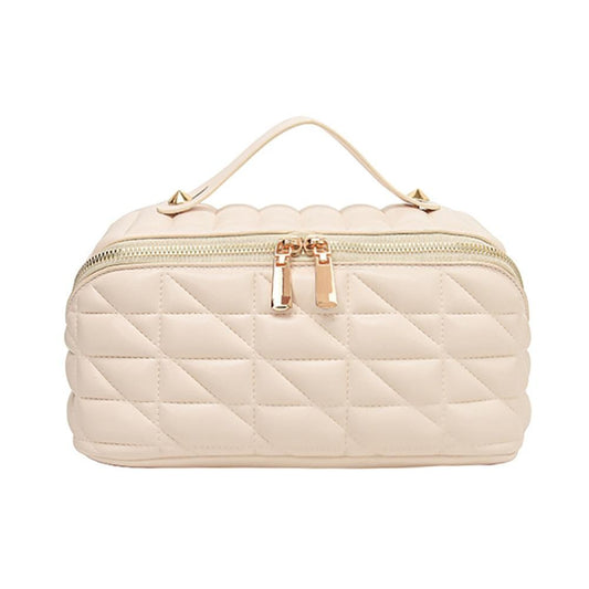 Quilted Vegan Leather Travel Makeup Bag - White