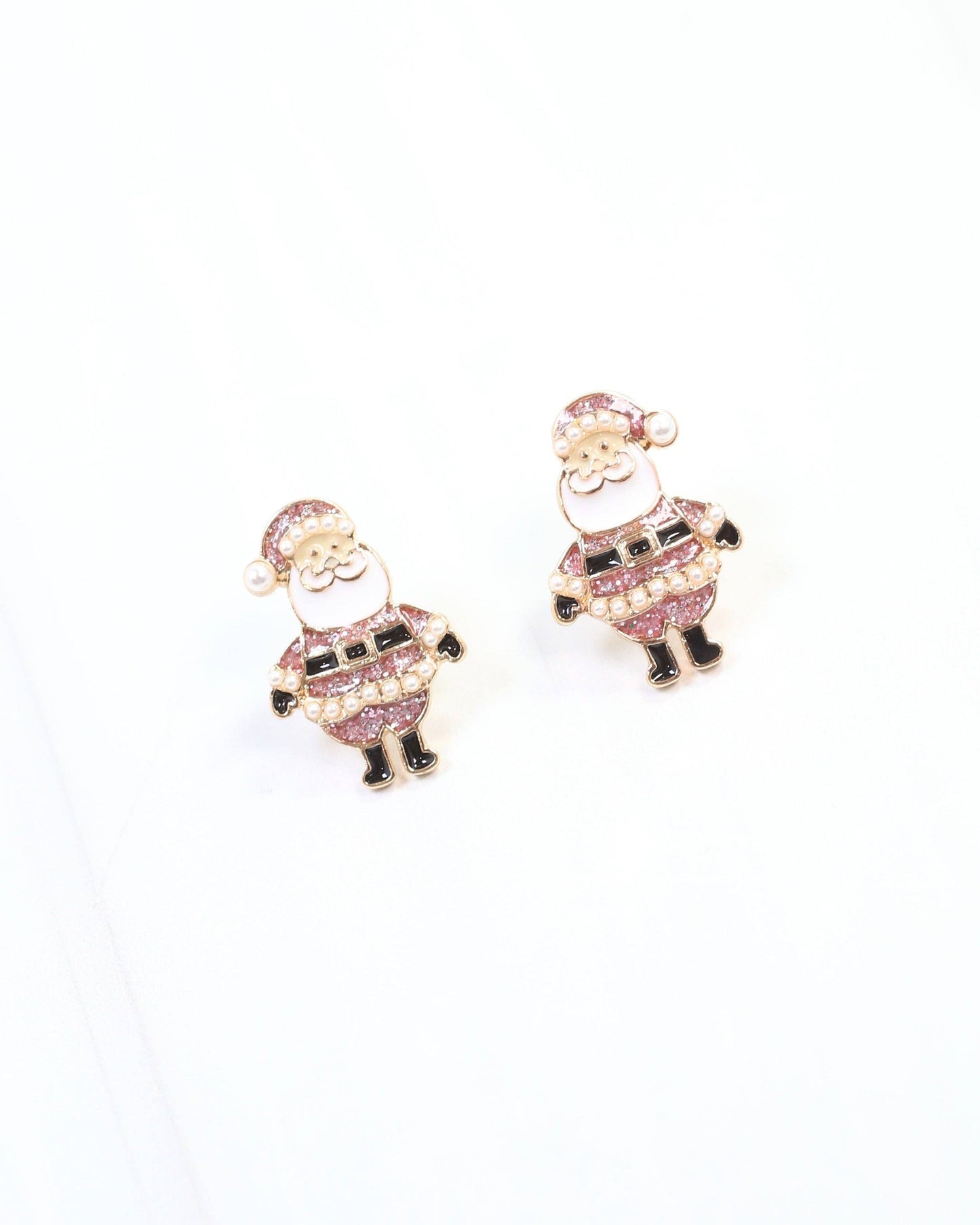 Caroline Hill Cheery Santa Stud Earrings Pink Glitter Christmas