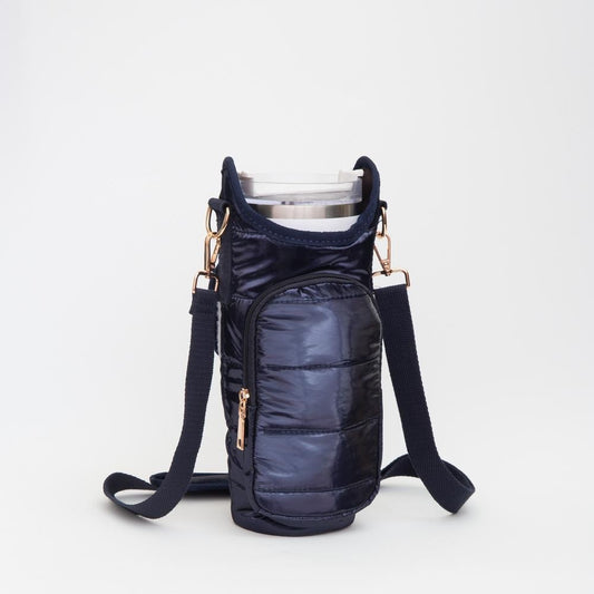 Padded Quilted Cross Body Bag For Tumbler - Navy