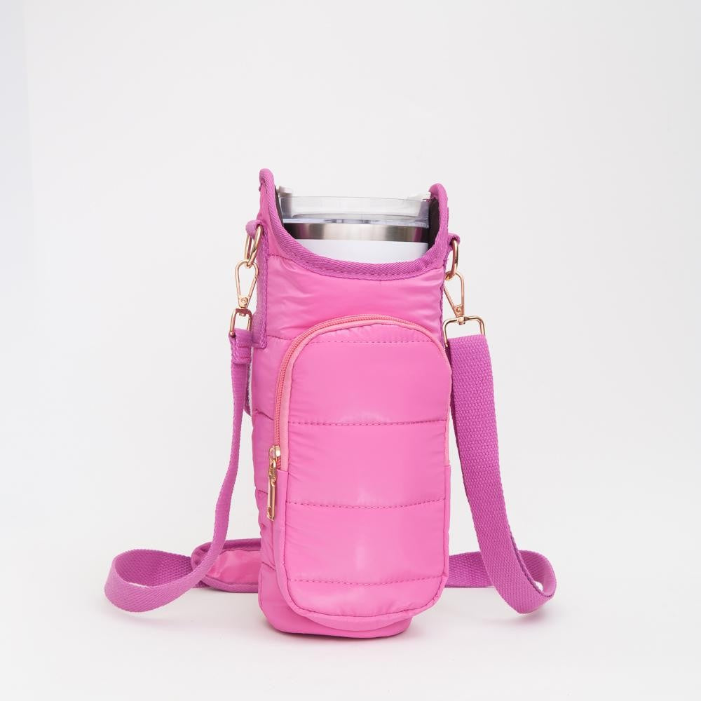 Padded Quilted Cross Body Bag For Tumbler - Fuchsia