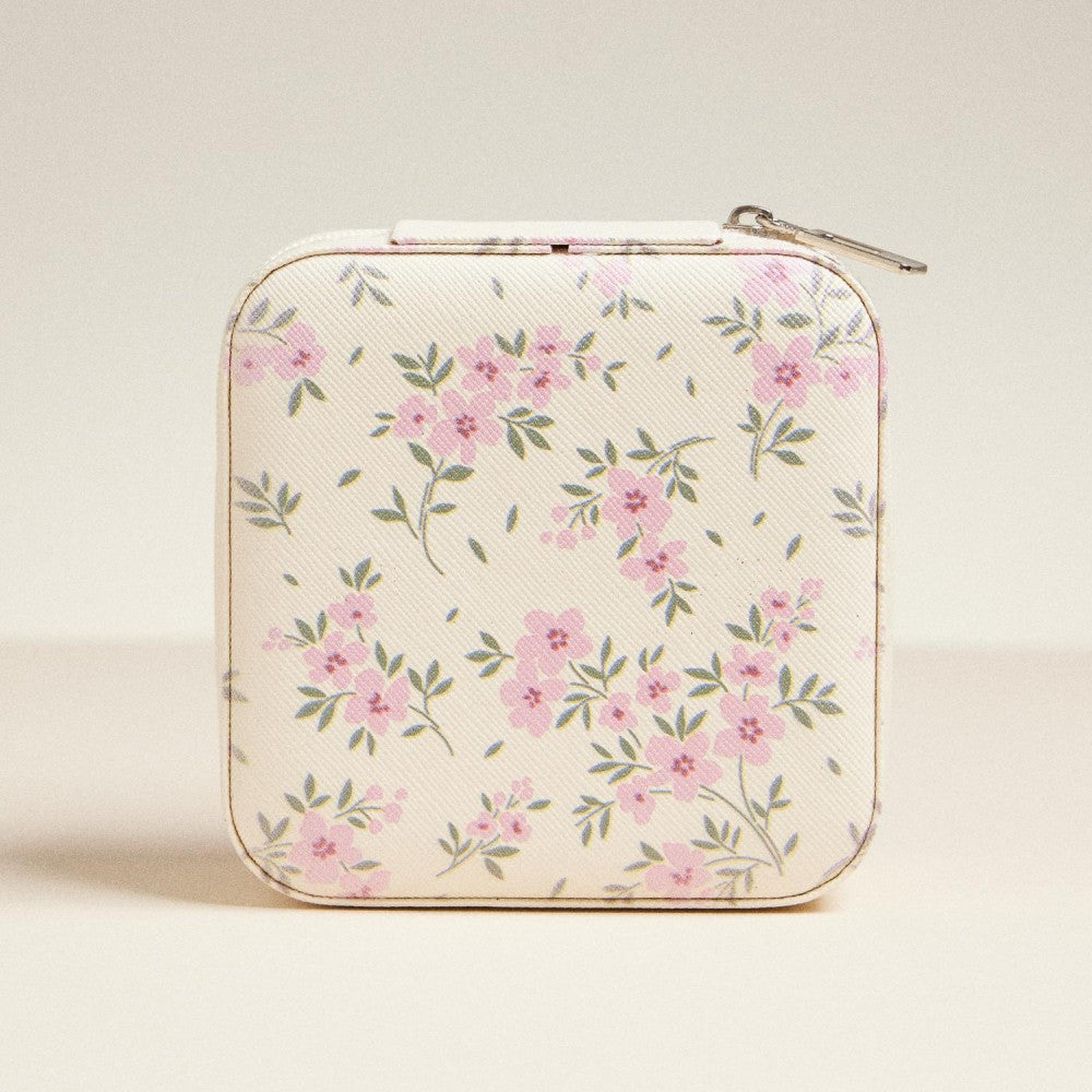 Floral Print Vegan Leather Travel Jewelry Box