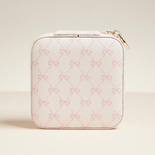 Stripes & Bows Print Vegan Leather Travel Jewelry Box