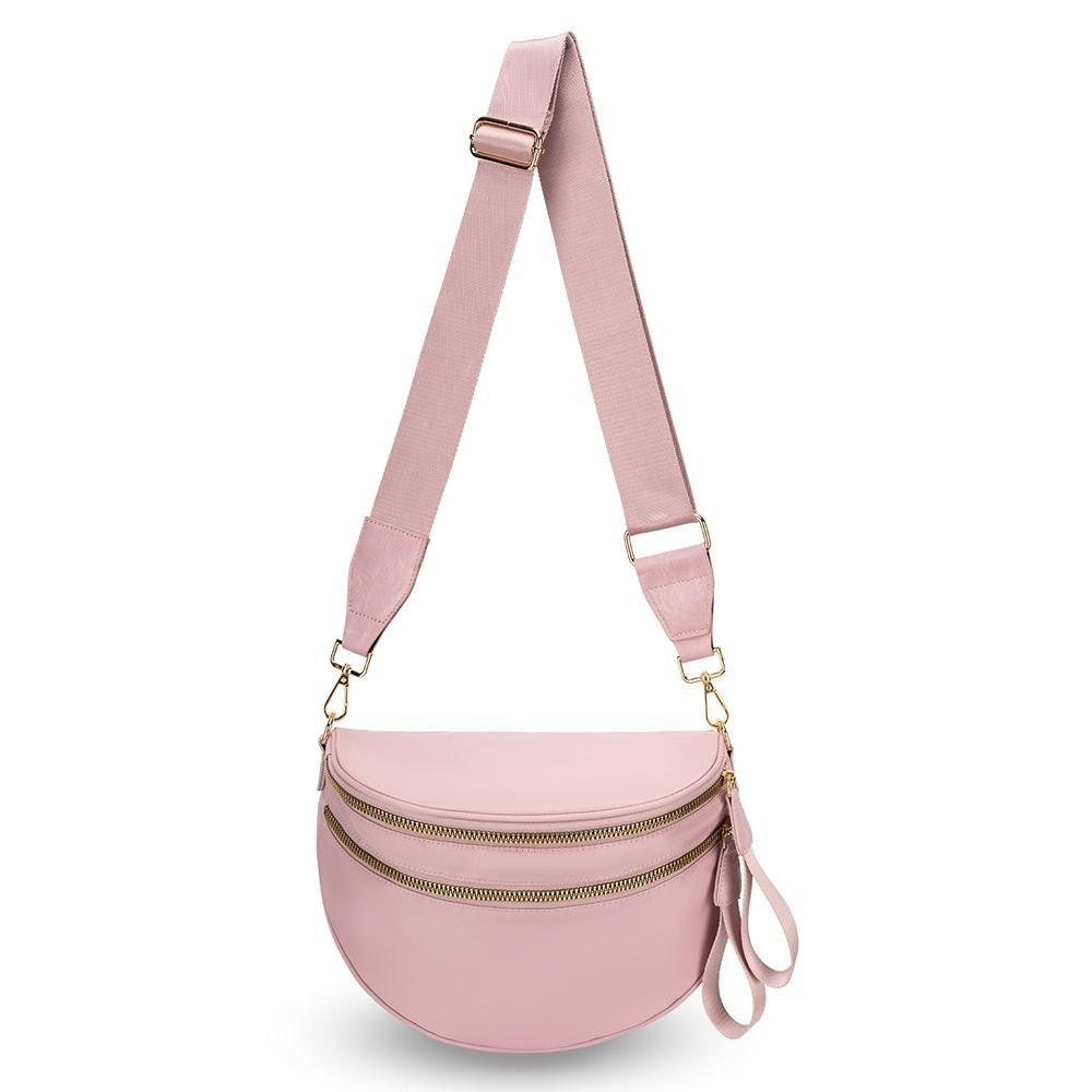 Nylon Cross Body Bag With Canvas Strap - Pink