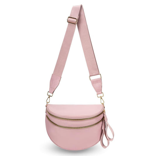 Nylon Cross Body Bag With Canvas Strap - Pink