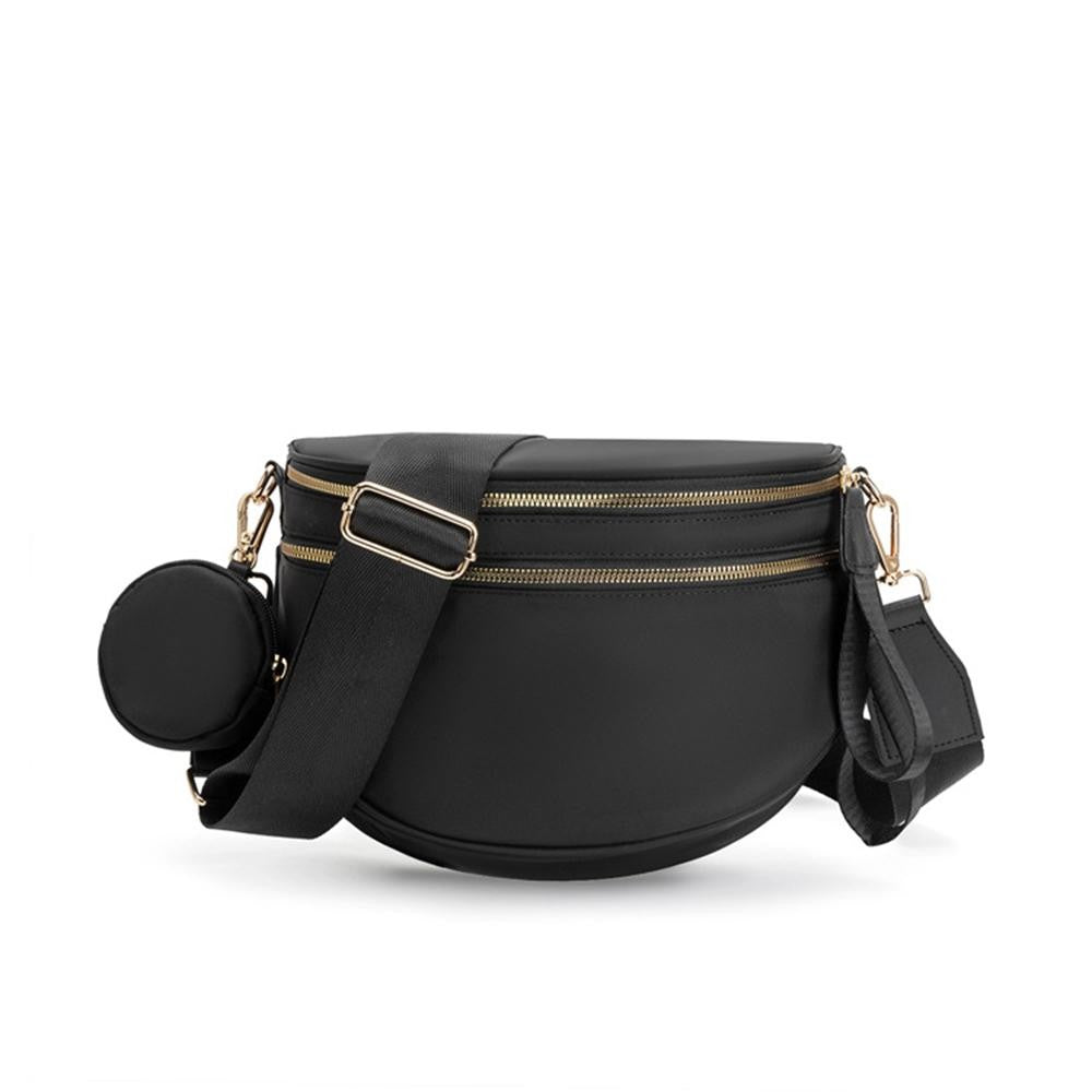 Nylon Cross Body Bag With Canvas Strap - Black
