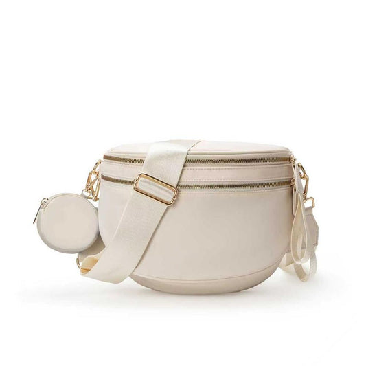 Nylon Cross Body Bag With Canvas Strap - Cream