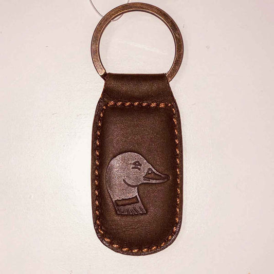 Duck Leather Embossed Keychain Dark Brown  1.35x2.55