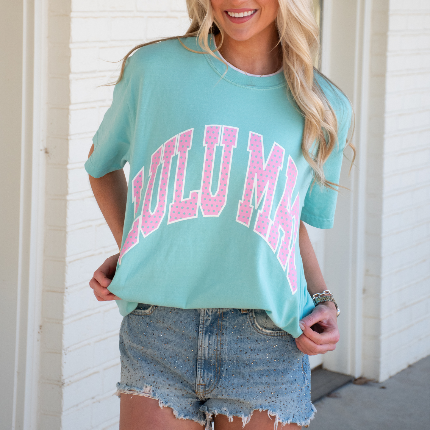 LULU MAC Polka Dot Adult Chalky Mint Comfort Colors Tee: Chalky Mint / XX-Large