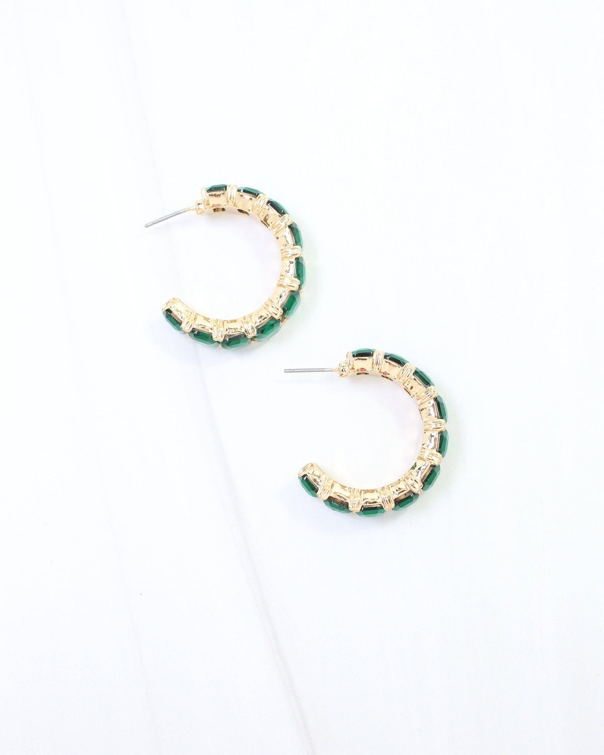 Caroline Hill Cumberland Emerald Crystal Gold Hoop Earrings