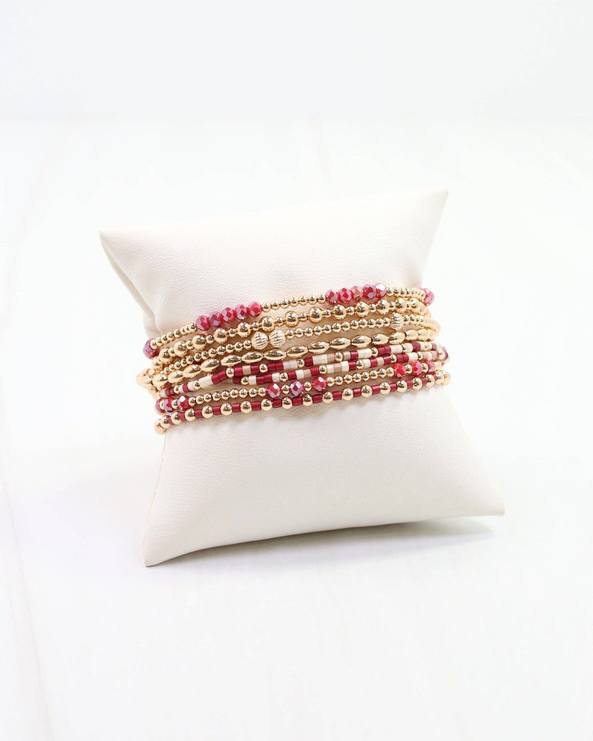 Caroline Hill Gabriela Garnet & Gold Beaded Bracelet Stack Set of 8